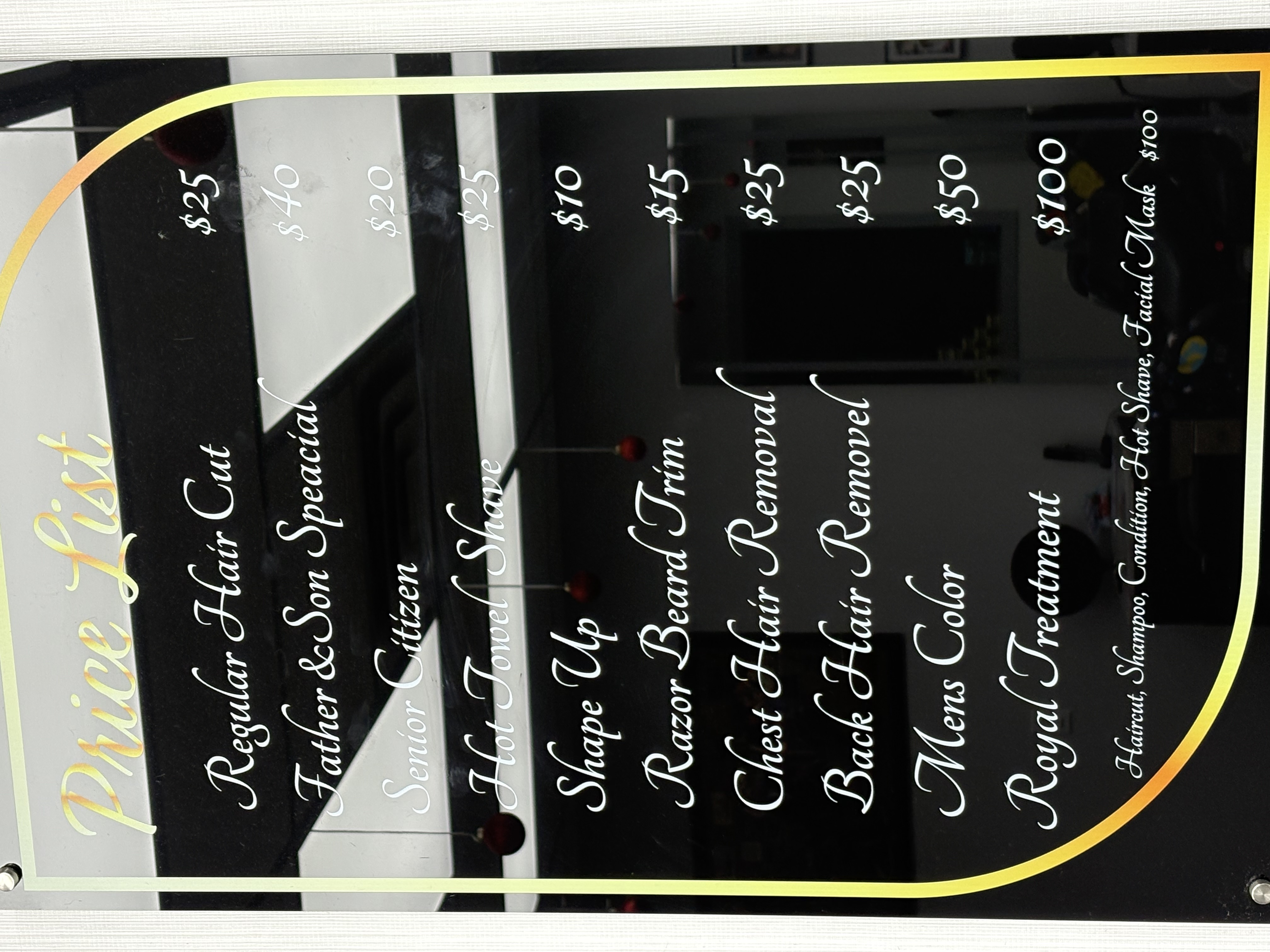 110 Barbershop Services Menu